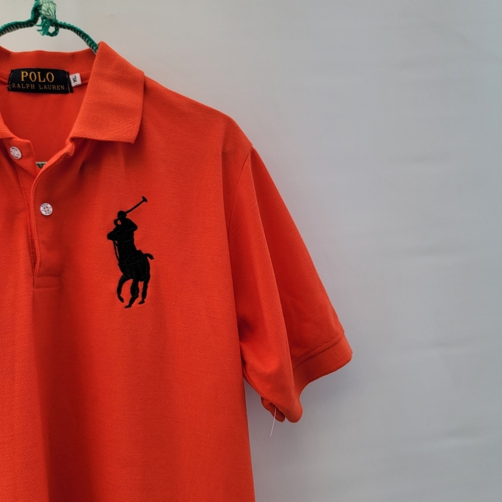 Polo Ralph Lauren Big Pony Polo Shirt Mens XL Bright Orange Black Embroider Y2K - Picture 5 of 11